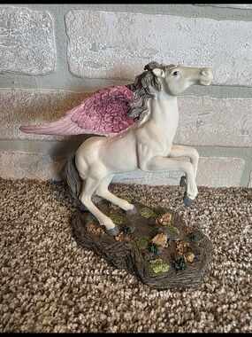 White Ceramic Pegasus Figurine with Pink Wings